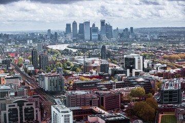 Obraz premium City of London East side, Canary Wharf skyscrapers panoramic view. Office buildings, banks, international financial district. London, UK