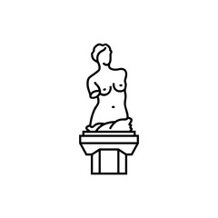 Venus de Milo statue, vector linear icon.
