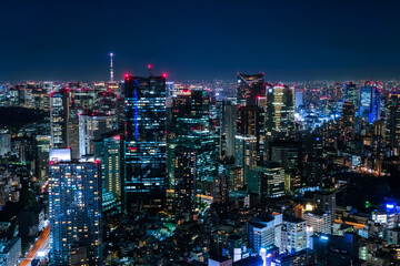 Fototapeta na wymiar 六本木ヒルズから眺める東京の夜景 六本木一丁目方面