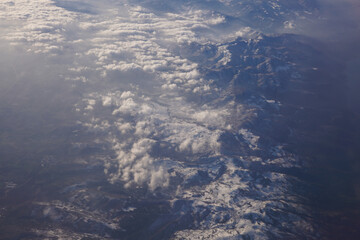 Snowy mountains of West Anatolia from plane 