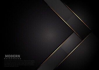 Abstract dark black color background overlapping layers decor golden   lines with copy space for text. Luxury style.