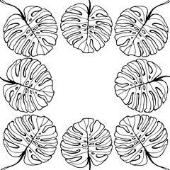 Abstract floral background. The leafs greeting card, vector template. Frame with hand drawn flowers illustrations