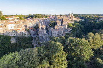 Fototapeta na wymiar Aerial view of Ronciglione a village in Viterbo. Street houses and a beautiful landscape