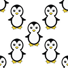 Marine seamless pattern with illustrations of penguins on a white background. Watercolor illustration