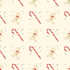 Christmas, New Year seamless pattern. Vector flat style. Christmas tree, Christmas ball.