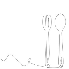 Fork and spoon one line drawing. Vector illustration