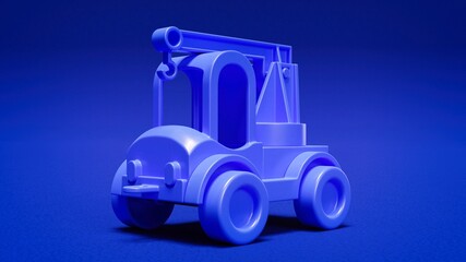 Blue plastic toy truck on blue background. 3D illustration. Children toys