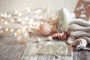 New year 2021 holiday background with new year decor