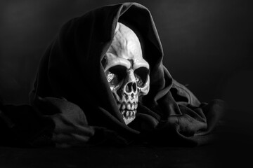  plastic human skull on black background