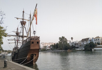 A Spanish galleon on the river Guadalquivir, Seville, Spain