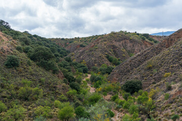 Naklejka premium Mountainous landscape with vegetation in southern Spain