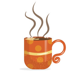 Cup of coffee isolated on a white background. Vector illustration in cartoon or detailed flat style. Hot drink in an orange Cup with a texture.