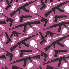 Skull, bones and machine gun, Seamless pattern with image a skull and weapons, Day of The Dead
