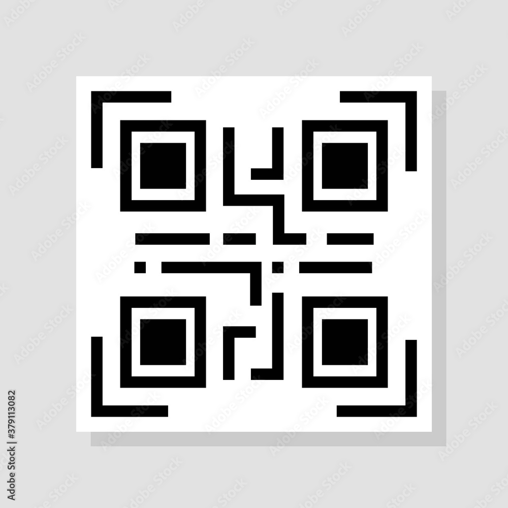 Poster qr code vector icon. white label with shadow. qr code for scanning smartphone isolate on gray backgr