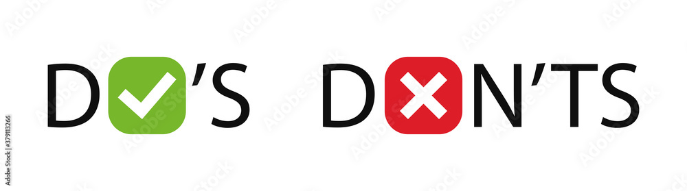 Poster do and don't, check mark and cross vector icons. vector do's and don'ts checklist symbols in circle.