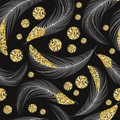 Seamless pattern of flying feathers.Repeating texture. Boho style.

