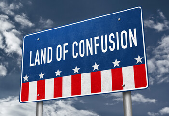 Land of Confusion roadsign illustration