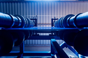 Metal sheet forming machine at the modern metalwork factory.