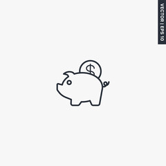 Money pig, bank, linear style sign for mobile concept and web design