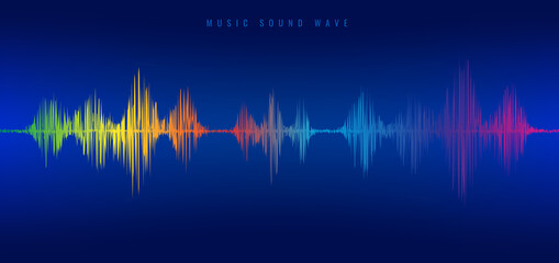 Rainbow music sound wave line equalizer on blue background. © phochi