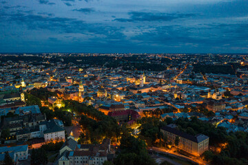 Fototapeta premium Beautiful View from Lviv High Castle at Sunset Dusk sky