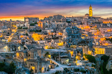 Fototapeta na wymiar Panoramic night view of Matera, Basilicata, Italy