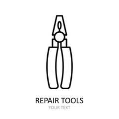 Vector icon with repair tool - pliers. Outline black graphic.