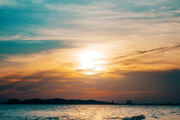 Blue Twilight Sky Sunset on The Beach Background.