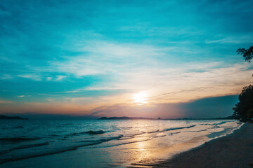 Naklejka na ściany i meble Blue Twilight Sky Sunset on The Beach Background.