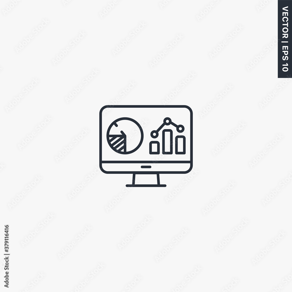 Poster online analytics and statistic, linear style sign for mobile concept and web design