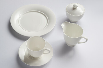set of fine porcelain on white background