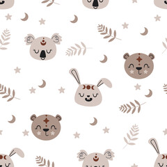 seamless pattern with boho animals head - vector illustration, eps