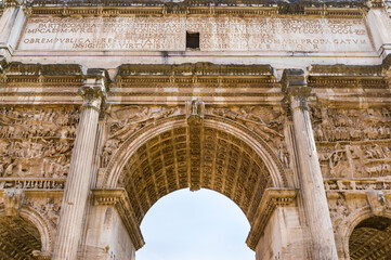 Triumphal Arch of Septimus Severus, Roman Forum, Rome, Italy, Europe