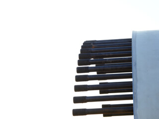 close up of rotor blade screws of a wind turbine