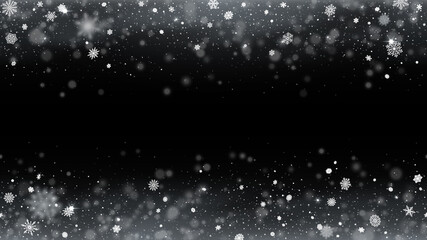 Snowflakes flying from above and below. Horizontally seamless snowy background. Transparent falling and rising snow without overlay effect vector illustration