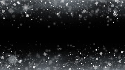 Fototapeta premium Snowflakes flying from above and below. Horizontally seamless snowy background. Transparent falling and rising snow without overlay effect vector illustration