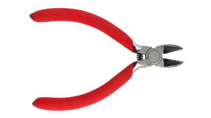Wire cutter pliers with red handles isolated on white background. Hand tools.