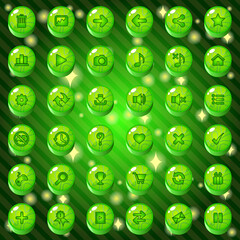 Buttons and icon set design for game or web theme is green. Premium Vector illustration.