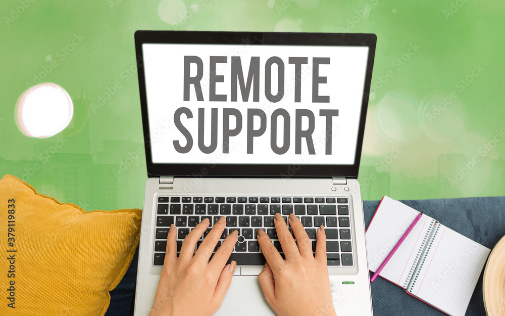 Poster word writing text remote support. business photo showcasing type of secure service, which permits re