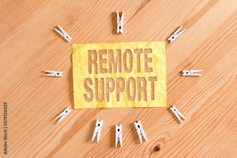 Poster writing note showing remote support. business concept for type of secure service, which permits repr