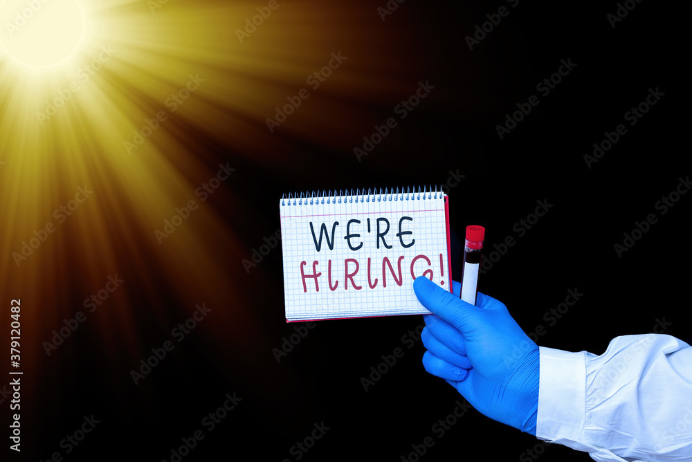 Poster conceptual hand writing showing we re hiring. concept meaning process of reviewing applications and 