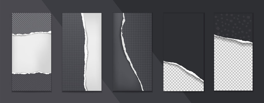 Set of brochure, flyer templates. Torn black paper for posters. Vector illustration