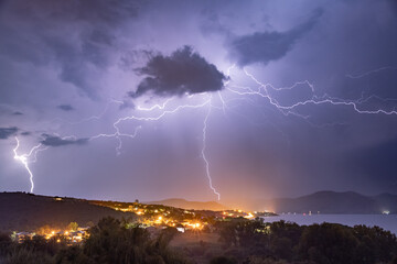 Naklejka na ściany i meble Thunderstorm and Lightning over Saint Florent, Corsica