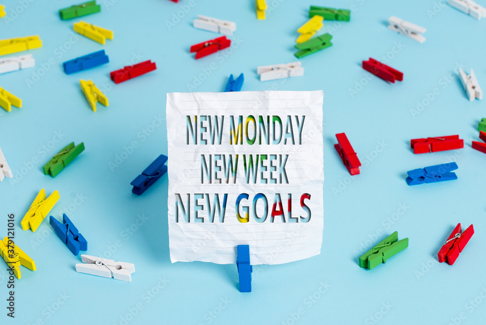 Poster writing note showing new monday new week new goals. business concept for showcasing next week resolu