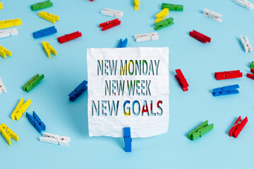 Writing note showing New Monday New Week New Goals. Business concept for showcasing next week...