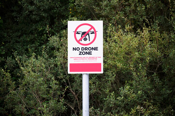 No Drone zone sign at army defence grounds no flying permitted air zone