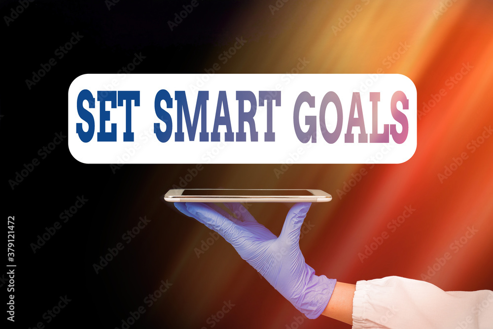 Aufkleber text sign showing set smart goals. business photo showcasing giving criteria to guide in the setting