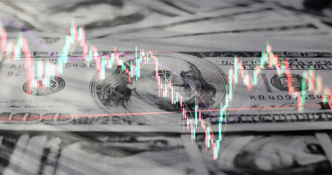 Currency exchange rate for world currency: US Dollar, Euro, Frank, Yen. Financial, money, global finance, stock market background.