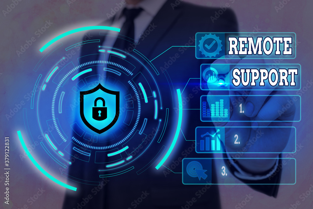 Poster word writing text remote support. business photo showcasing type of secure service, which permits re