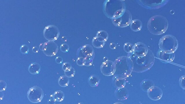 bubble floating background soapy copy bubble bubbles floating soap drift in blue sky with clouds stock, photo, photograph, picture, image space - stock footage video